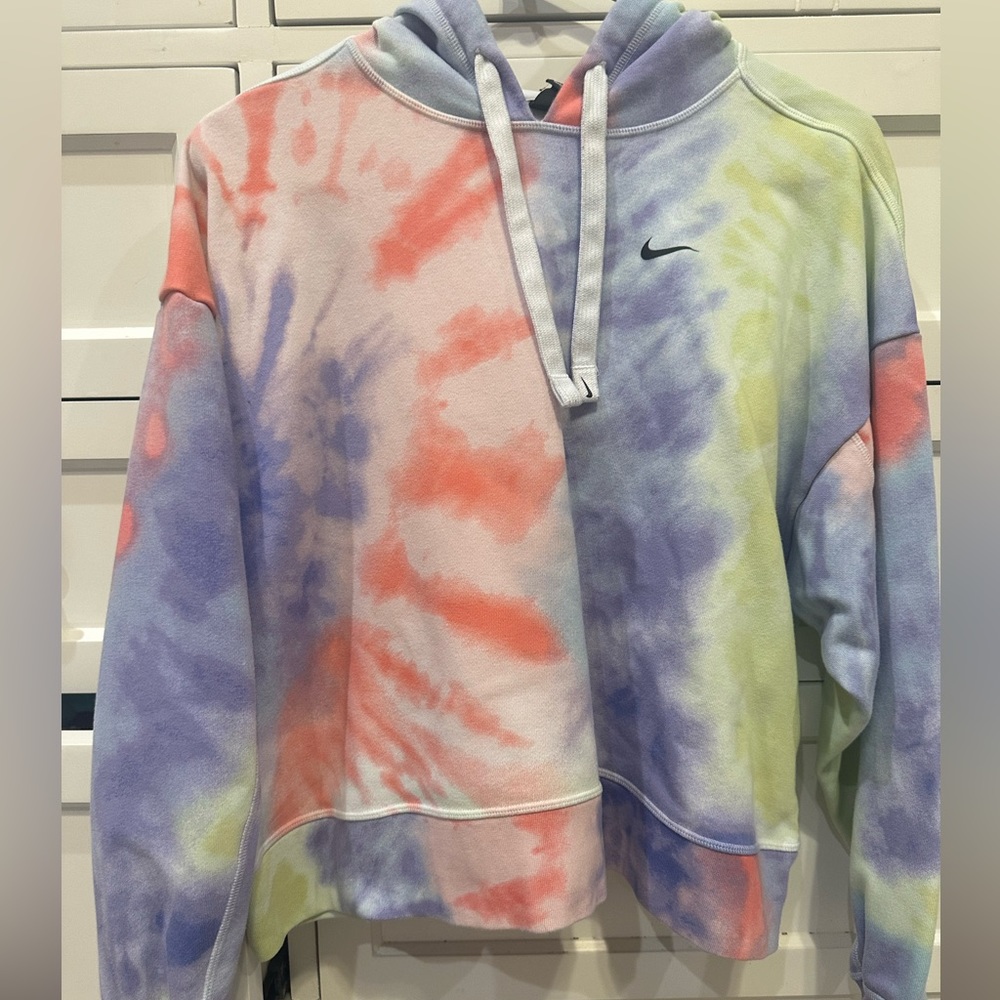 Tie Die Rainbow nike cropped hoodie, size small